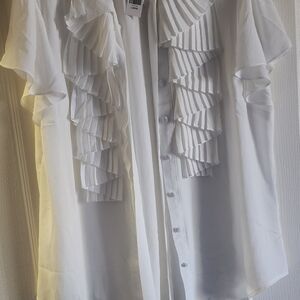 NY&C White Ruffled Button-Up Blouse